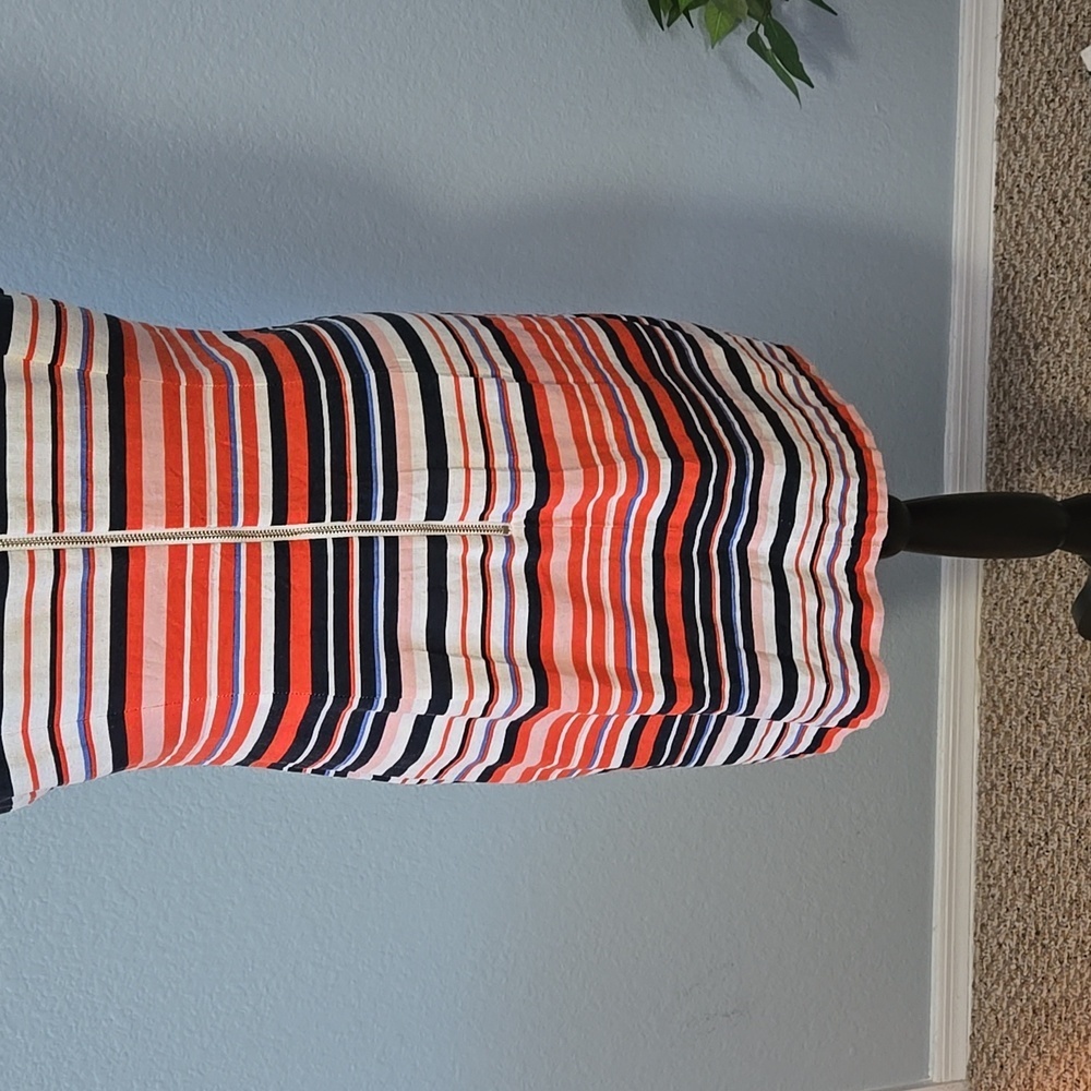 TOMMY HILFIGER Linen Halter Sheath Midi Dress Sz 12 Colorblock Preppy Collegiate - Picture 9 of 12